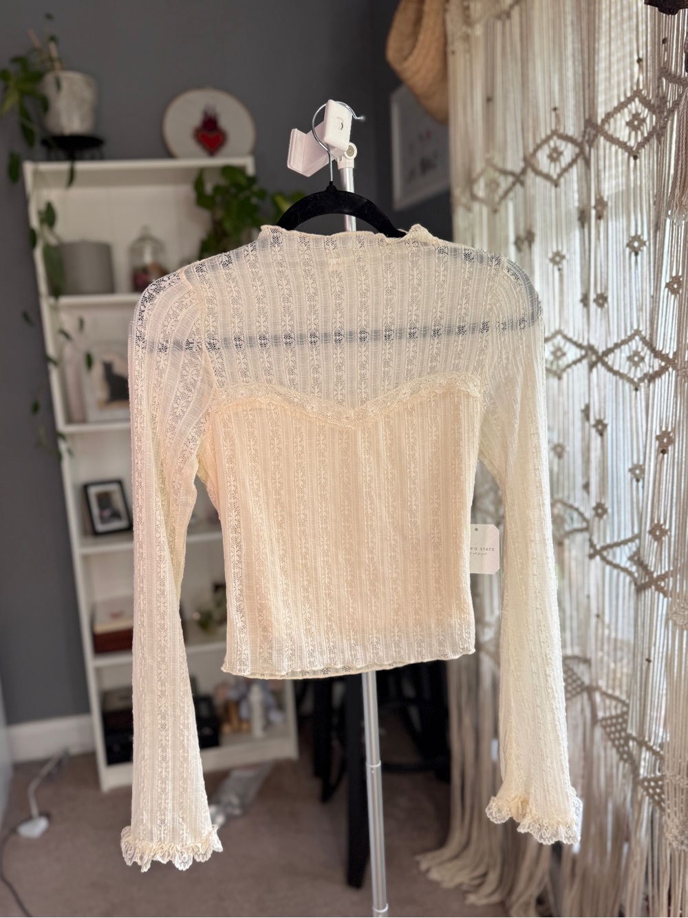 NWT Altar'd State Cream Sheer Lace Long-Sleeve Top